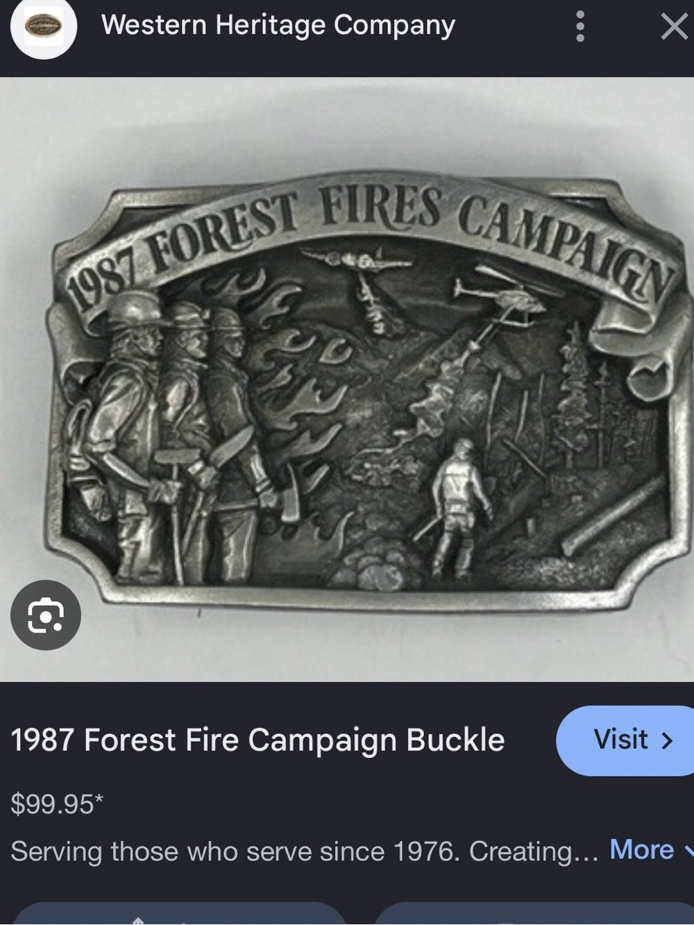 1987 Forest Fires Campaign Commemorative Sculpted Bronze Belt Buckle